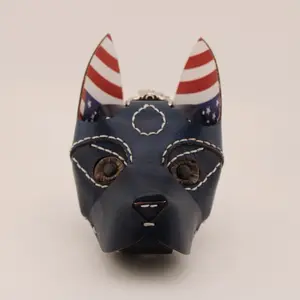 Barklett Hand Sewn Mini Wallet Real Veg Tan Leather Dog Face Design All Black with Blue Eyes USA Made Holds Quite a Bit