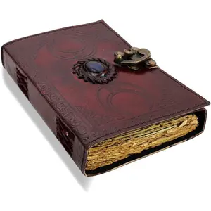 Blank spell book of shadows journal with lock clasp prop   leather third eye stone diary embossed triple moon prayer pagan unlined paper   notebook daily 7 x 5 Inches.
