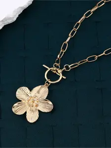 14K Gold Plated Floral Pendant OT Clasp Necklace for Women | Everyday & Party Gift for Her Flower Pendant
