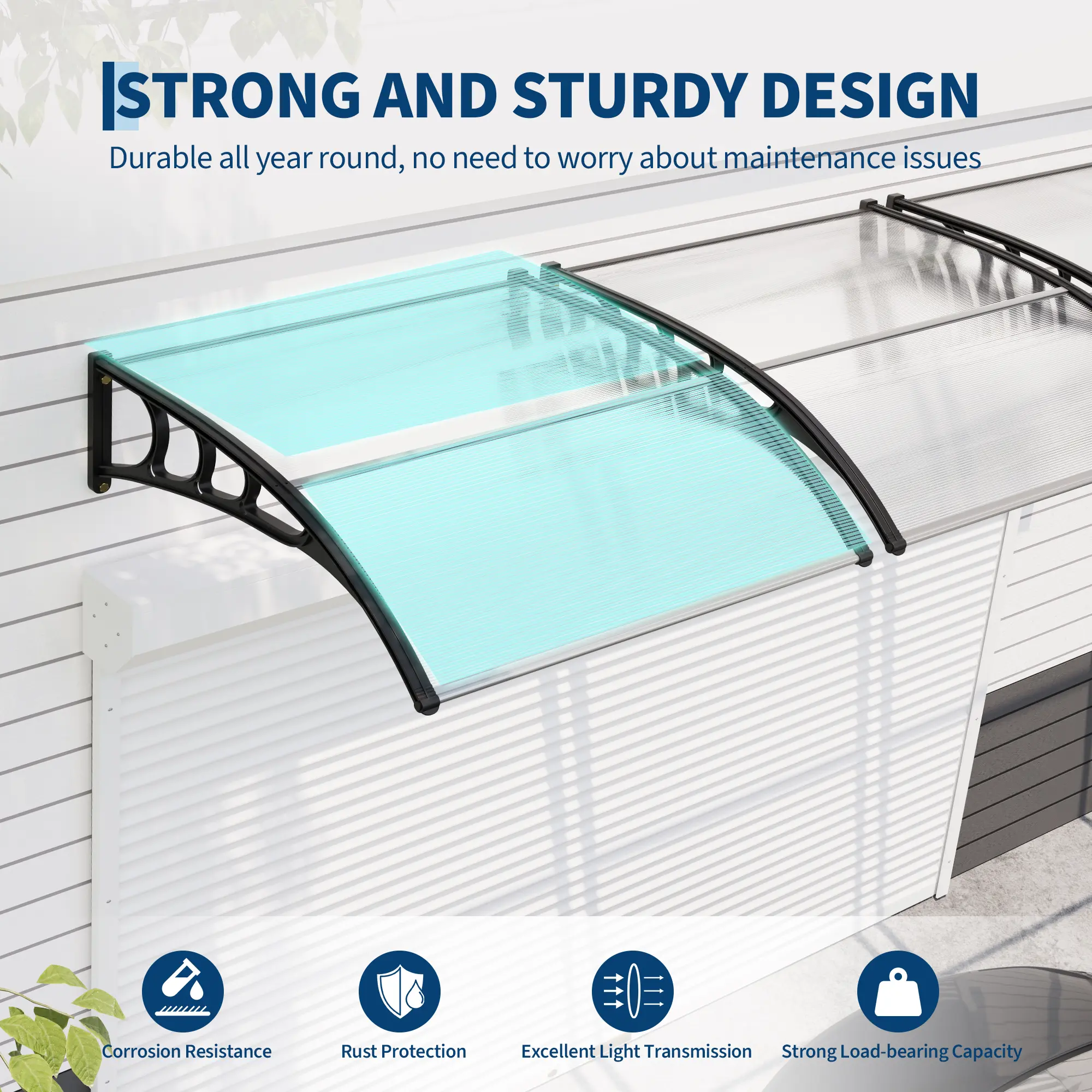 Heavy Duty All-Weather Window-Door Awning with Polycarbonate Canopy, UV Filtering Parasols & Shade, UV Block, Waterproof Coating, Quick Setup, UV Fade Guard, Outdoor Patio Sunshade for Patio, Entryway