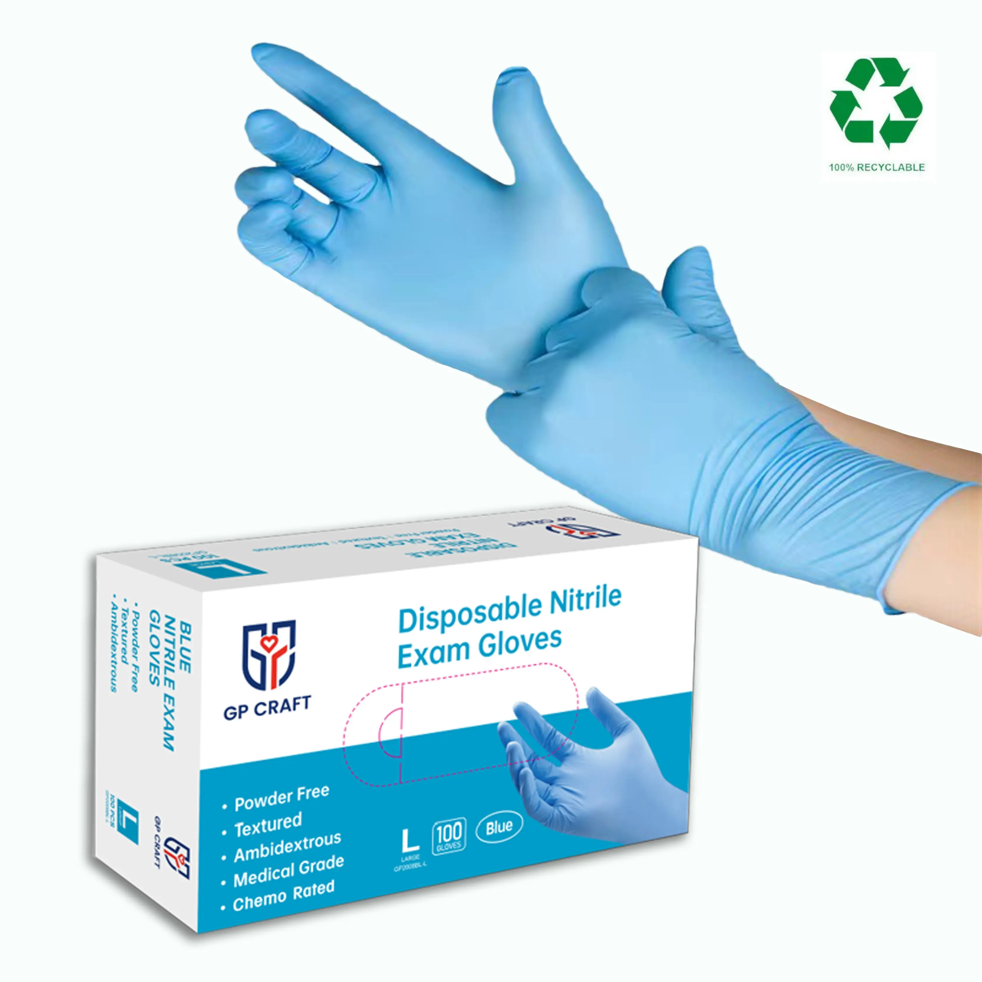 GP Craft Blue 4mil Nitrile Disposable Gloves, Powder-Free, Latex-Free, Waterproof, Non-Slip, Nitrile Exam Gloves for Household Cleaning, Home Essentials