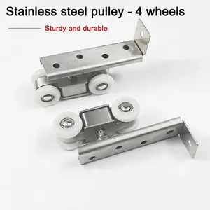 2-Piece Stainless Steel Four-Wheeled Roller Set with Ball Bearings, Quiet Smooth Design, High Load-Bearing Capacity, Ideal for Sliding Doors