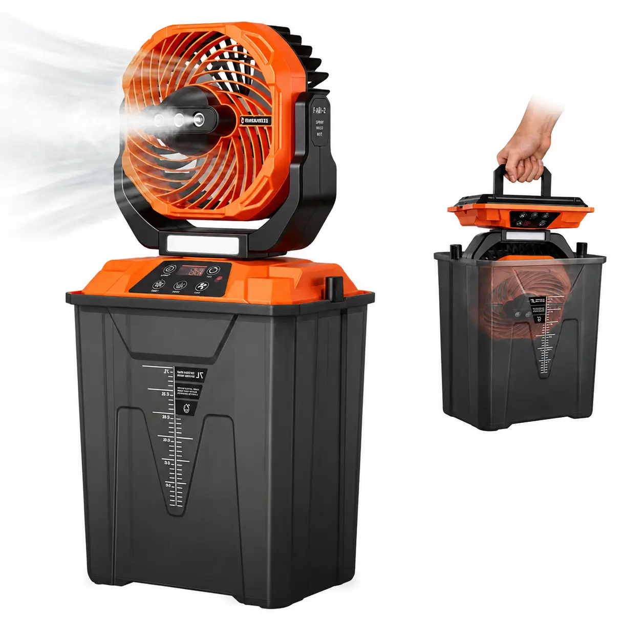 20000mAh Battery Operated Outdoor Fan, Portable Camping Misting Fan with 7L Water Tank with 90° Oscillation & LED Light, 4 Mist Levels for Tent, Fishing & BBQ