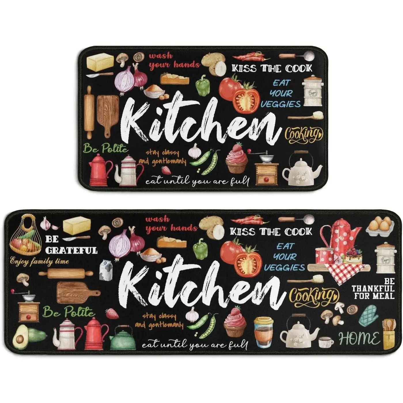 Kitchen Rugs Kitchen Decor Rugs Set Kitchen Rules Theme Non Skid 2 count Kitchen Mats for Floor Washable Absorbent Microfiber Kitchens Accessories Decoration Floor Mats 17"x47"+17"x30"