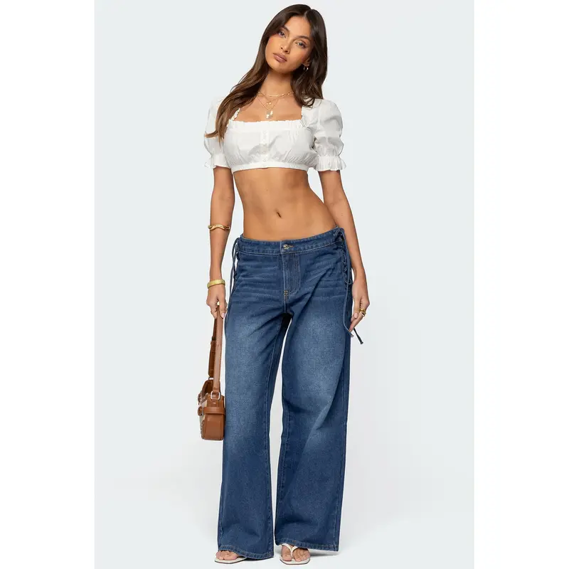 low rise lace ribbon jeans - TikTok Shop