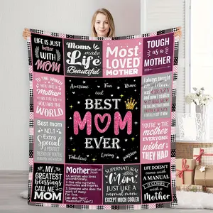 Christmas blanket, with the best mom quotes, pink and black flowers, flannel cover blanket, snowman blanket, warm blanket, soft and lightweight, suitable for all seasons, suitable for sofas and beds, ideal gift for girlfriends, friends and family