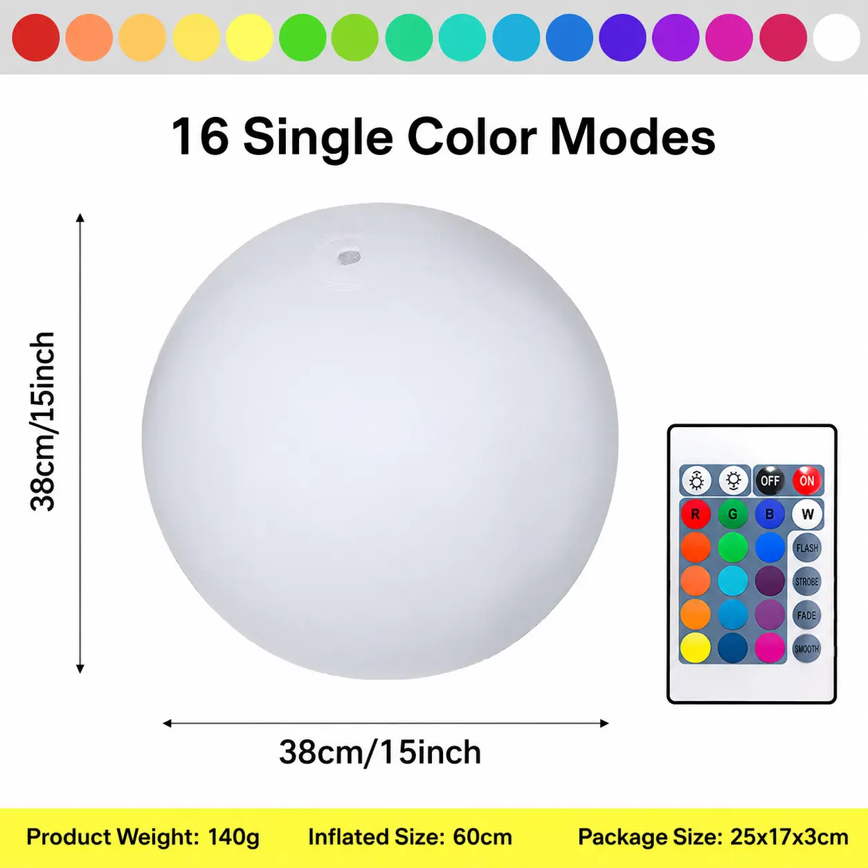 [DealsForYouDays] 6-in Rechargeable Cordless LED Light Ball - Ambient Lighting, Remote-Controlled, 16 RGB Color Changing, Dimmable, Waterproof Floating Pool Decor for Kids, Home & Festive Decor