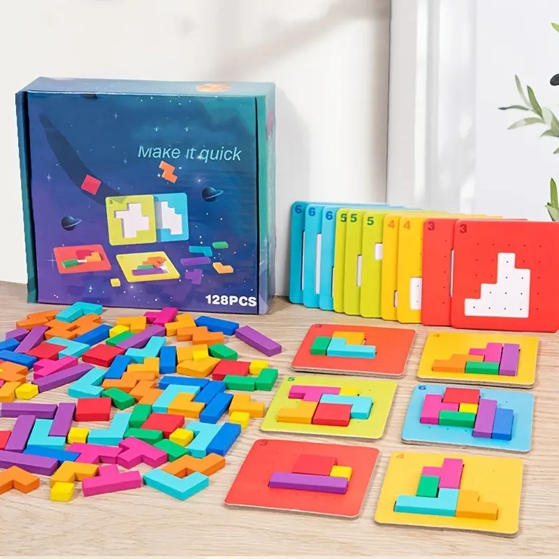 Quick Thinking Puzzle Blocks, Wooden Brain Teaser Game, Montessori Puzzles Gift Spatial Awareness & Problem-solving Toy, Educational Gift for Birthday