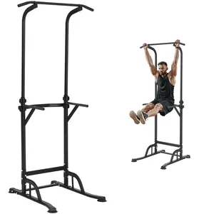 TikTokShopBlackFridayVEVOR Power Tower Dip Station, 10-Level Height Adjustable Pull Up Bar Stand, Multi-Function Strength Training Workout Equipment with 4 Suction Foot Covers, Home Gym Fitness Dip Bar Station, 330LBS