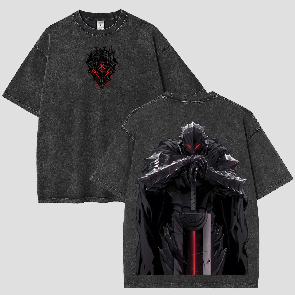 Men's Unisex Vintage Wash Oversized Dark Knight Anime Graphic T-Shirt, Heavyweight Cotton Casual Round Neck Streetwear Sports Top, Tshirt