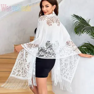 Elegant Women Floral Print Lace Scarf, Boho Style Soft Evening Dress Shawl, Chic Multifunctional Lightweight Wrap Shawl, Delicate Fashion Matching Accessory Ideal For Wedding Dinner Party Prom Formal Events Special Occasion Daily Styling