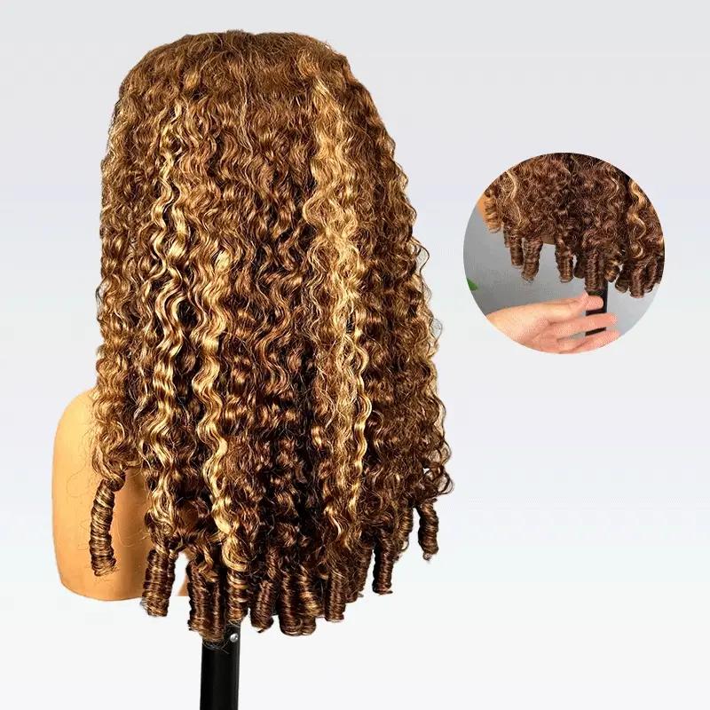 [WEAR GO HALF WIG] URody Highlight Burmese Curly Half Wig 200% Density InvisiFit Strap Flip Over Wig