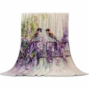 Flowers Birds Throw Flannel Blanket for Couch Sofa Bed, Spring Blossoming Botanical Painting Microfiber Soft Fleece Blankets All Season Warm Cozy Bedding for Women Men Kids,
