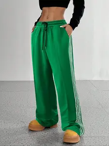 Solid Color Sports Pants with Side Stripe Design, Comfortable Casual Home Wear, Perfect for Relaxing at Home or Outdoor Walks, Athleisure Style Pants