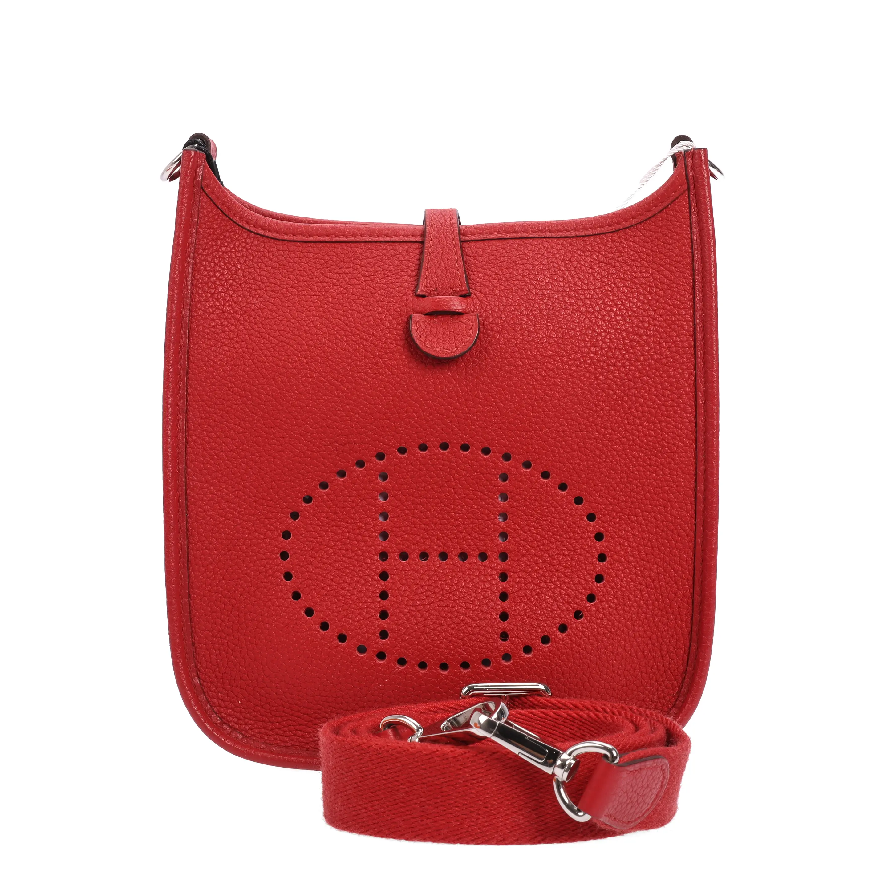 Pre-owned HERMÈS Clemence Calfskin Shoulder Bags Evelyne Rouge 42275958 xhsp