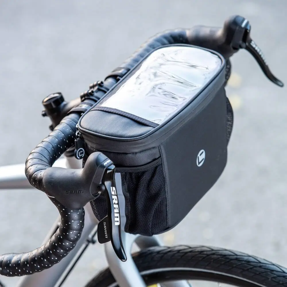 Insulated Bike Handlebar Cooler Bag - 4L Aluminum Foil Lined Water-Resistant Polyester Pouch with Heat Preservation, Sensitive TPU Touchscreen, Net Sides, Strap-On Front Storage for Outdoor Cycling, Fits All Smart Phone Models, 8.3x4.7in Cycling Accessory