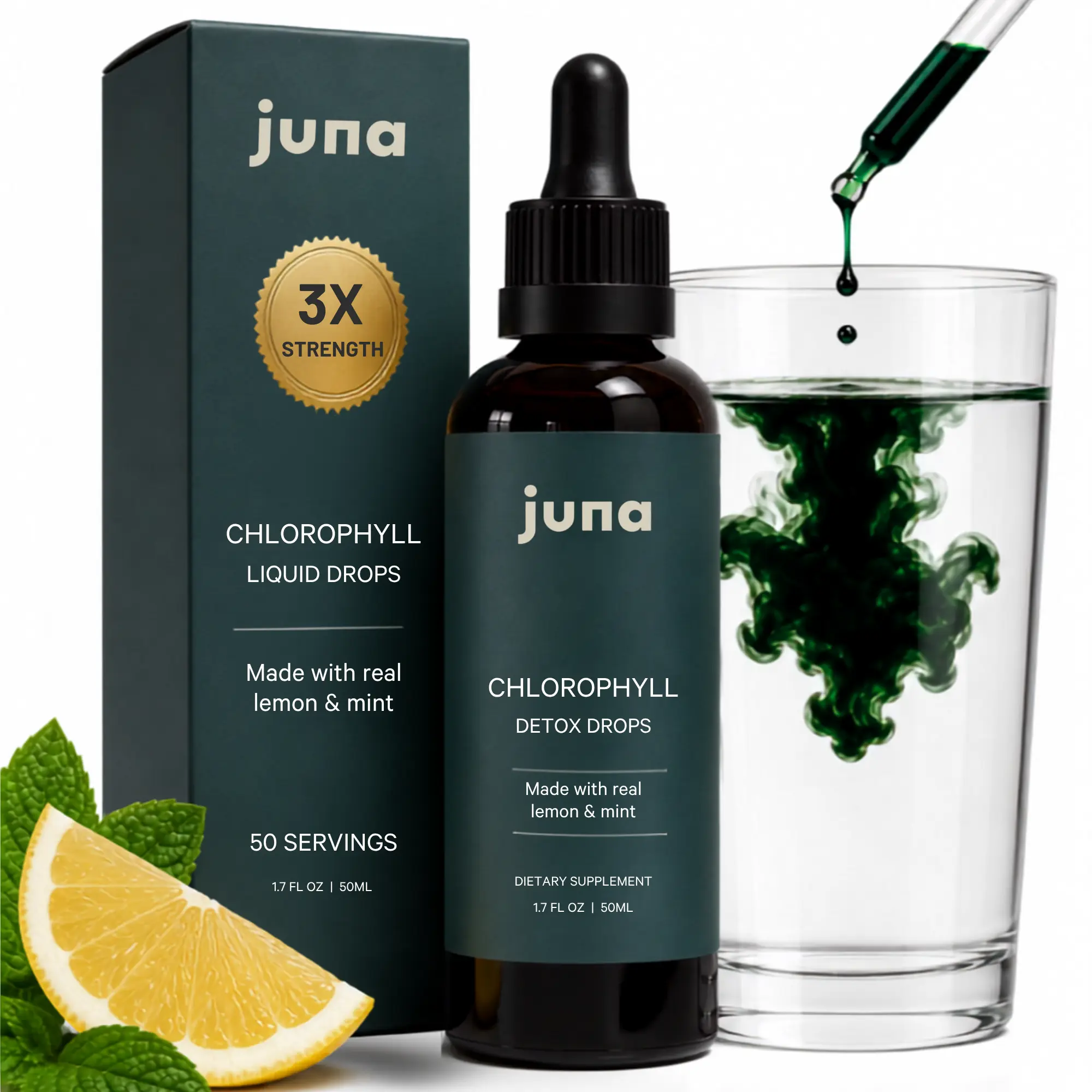 Juna Detox Chlorophyll Drops with lemon and mint for overall wellness  - 1.7 FL oz