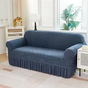 Plush Sofa Cover, Elastic One-Piece Slipcover with Skirt Edge Design, Anti-Slip Dustproof Protector for Living Room & Office Use, Dustproof Couch Protector, Elastic Furniture Protector