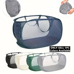 Durable Foldable Laundry Basket with Side Pockets and Reinforced Handles, Quick Folding Mesh Design, Storage Basket for Clothes and Toys, Clothes Hamper