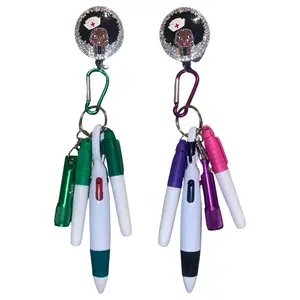 Ameik Amour Multifunctional Pen Set Badge Pen Nurse Pen Ballpoint Pen Multicolor Shuttle Pen Four Color Pen Mini Highlighter Mini Permanent Marker Mini Flashlight Torch Flashlight Keychain flashlight Clip Badge Reel Name ID Tag Work ID Badge