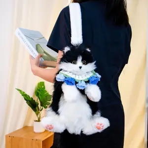 【Quick delivey】 Mini Tuxedo Cat Backpacks Fully Handamde Realistic Plush Cat - Adjustable Deatachable Straps Artificial Fur Made Companion Gift For Cat Lovers Gift Set For Birthday Anniversary Christmas