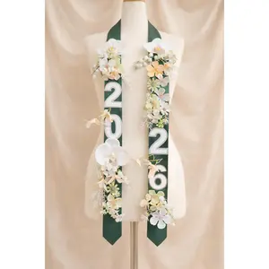 Custom Handmade Pastel Floral Graduation Stole, Ribbon & Fabric Flower Lei, Custom Grad Sash, Senior Photo Prop, Unique Grad Gift for Her