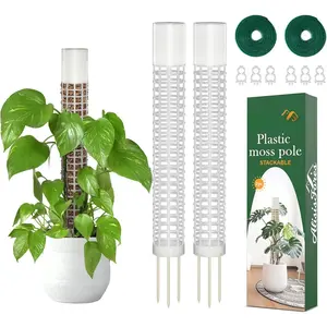 2 count Plastic Moss Pole for Monstera, Large Cylindrical Shape Poles for Climbing  Work with Sphagnum Moss, 17.5 Inch linkable  Stake Set of 2, Garden Ties