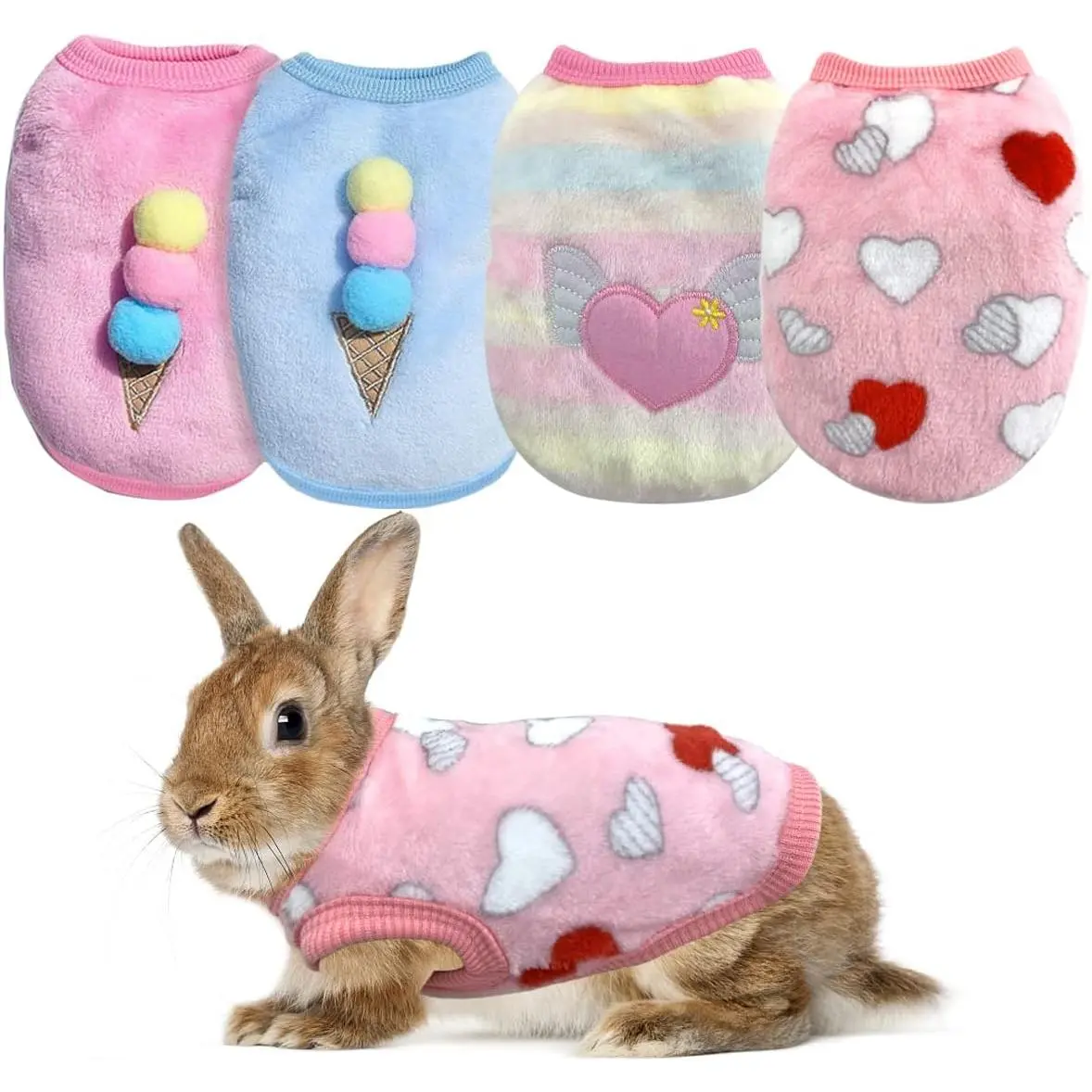 4 Pieces Bunny Clothes for Rabbits- Small Animal Guinea Pig Warm Vest Clothes Costume Soft T-Shirt for Kitten Ferret Chihuahua Puppy Mini Dog and Small Animals XS