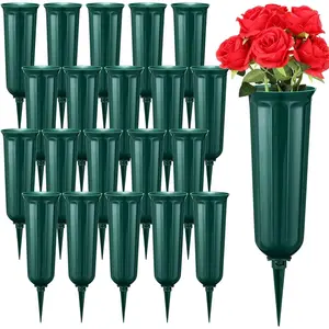 20 Pack Cemetery Vases with Spikes Plastic Vase for Flower Grave Decorations for Cemetery Grave Flower Holder Memorial Floral Vases for Outdoor Grave Funeral Decorations(Green)