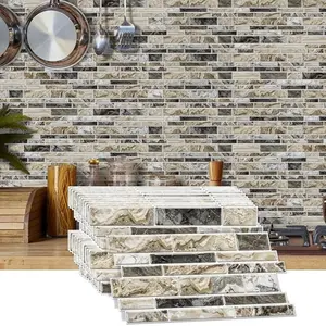 12 pieces of peel-and-apply splash-proof vinyl marble tiles, self-adhesive tile transfer stickers, Marble Pattern Sticker, suitable for kitchens and bathrooms, 9.68 x 4.72 inches / 24.6 x 12 cm, brown-gray marble effect