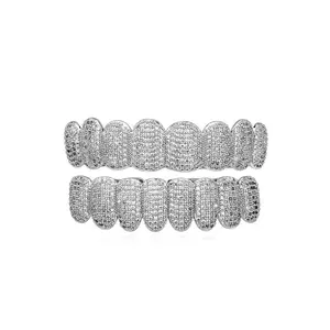 Super Flash Micro-Inlaid Copper Zircon Gold Tooth Socket Grillz Cool Men's Fashion Hip Hop Rap Accessories Cross-Border Wholesale