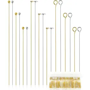 FIVEIZERO 900 PCS Eye Pins and Flat Head Pins for Jewelry Making, Metal Eyepins, Headpins & Ball Head Pins for DIY Earrings, Necklaces, Bracelets, Pendants, 1.2", 1.6", 2", Gold & Silver