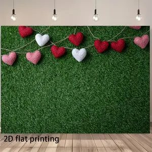 1pc 2D Flat Green Grass Wall Backdrop with Heart Balloons & Artificial Turf Design - 5 Size Options, No Electricity Needed, Easy Setup for Indoor/Outdoor Parties, Weddings, Valentine's Day, Easter, Birthdays, Photo Shoots - Durable Synthetic Grass