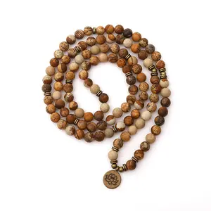 108 moss agate beads 8mm round natural agate handmade mala beads moss agate bracelet necklace inner peace vintage ladies fashion bohemian jewelry accessories holiday gift