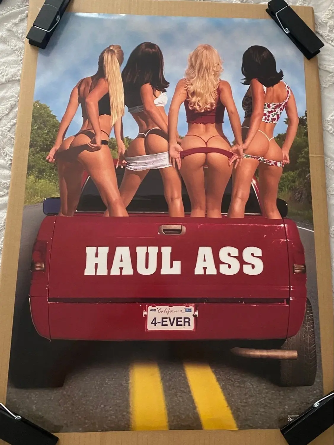 Vintage 1990’s Haul Ass Pickup Truck Poster with Sexy Girls, Home Decor Wall Art Print for Home Supplies