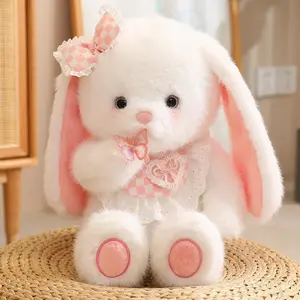 Cartoon Bow Bunny Plush Doll - Soft Stuffed Cute Sweet Rabbit Decor, Charming Ornament for Bedroom & Office