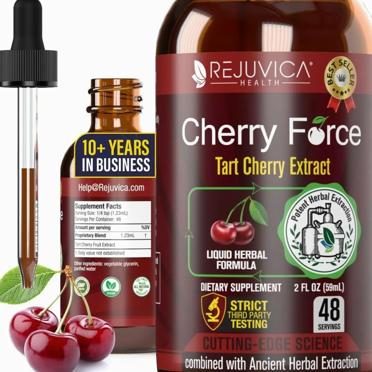 Rejuvica Health Cherry Force - Advanced Tart Cherry Extract - Real Tart Cherries - Rich in Phytonutrients - Liquid Extract for Better Absorption