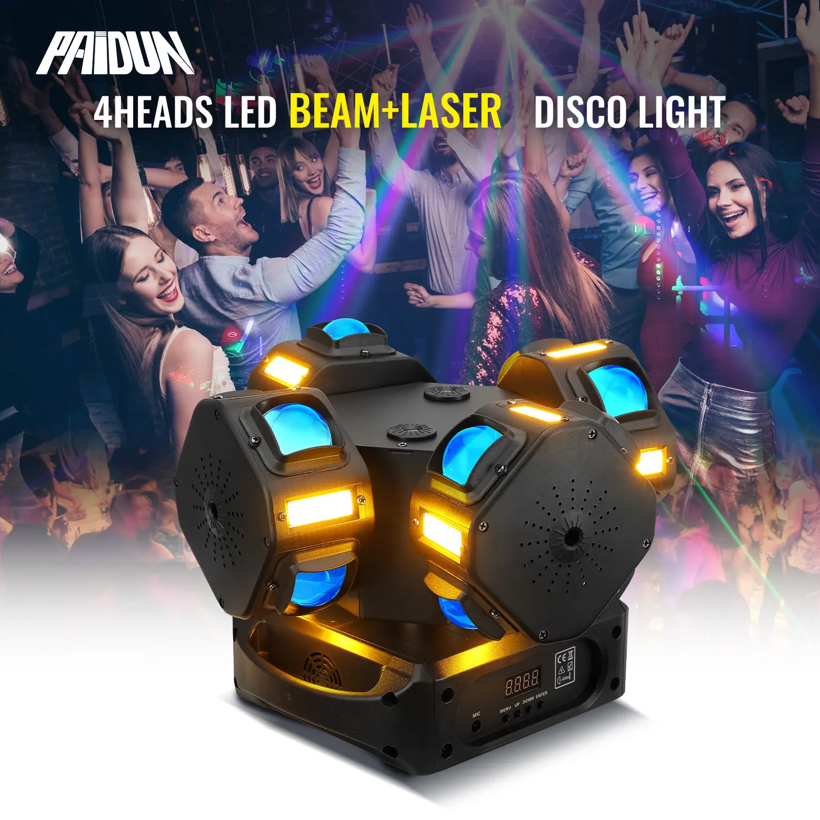 PAIDUN 200W 4heads Rotation LED RGBW Moving Head Disco Light Beam Laser Strobe Effect Stage Lighting