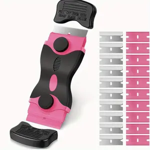 One set, adhesive removal scraper, glass scraper, 1 pink double-ended scraper + 10 metal blades + 10 plastic blades, automotive window tinting tools, scraper kit with 20 replacement blades for windows, cleaning, decals, tinting films, stickers, labels, gl