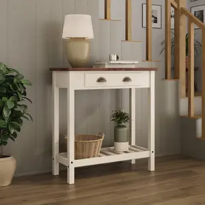 Wood Hall Table Console 1 Drawer Harvest White Distressed | Furniture Dash