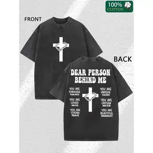 Christian Cross Vintage Washed T-Shirt, Inspirational Faith Graphic Tee, Oversized 100% Cotton Casual Shirt for Men & Women