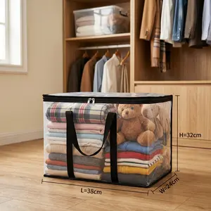 Large Clear Thick Plastic Storage Box with Hinged Lid,Heavy-Duty Durable High Capacity Organizer, Perfect for Home, Camping, Travel, Attic and Moving