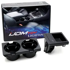 iJDMTOY Matte Black No Rubber Coating 2pc-Set OEM-Replace Center Console Dual Cup Holder Insert & Under Armrest Coin Collector Tray, For BMW 1999-2005/2006 E46 3 Series