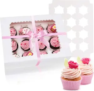 6 Pack Cupcake Boxes Hold 12 Standard Cupcakes, Food Grade Cupcake Holders Bakery Carrier Boxes with Windows and Inserts for Cupcakes, Muffins and Pastries