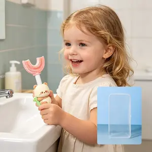 Portable U-Type Bear Toothbrush, 360° Cleaning, Dust-Proof, Child & Adult Use, Travel Essential, Includes Storage Box