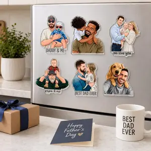 Personalized Portrait From Photo Dad And Kids Magnet Custom Dad Photo Magnet, Fathers Day Gift For Dad, Gift For Husband, New Dad Gift