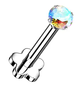 Rainbow Aurora CZ Titanium Threadless Labret