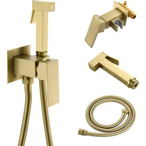 Warm Water Bidet Sprayer for Toilet with Hot and Cold Brass Rough-in Valve, Stainless Steel Handheld Bidet Attachment Set for Feminine, Pets and  Diaper Wash, Brushed , BDS08-3