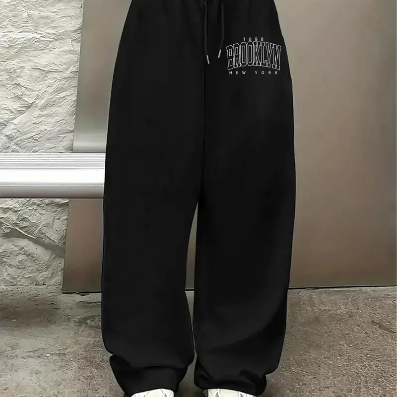 Unisex Letter Print Drawstring Waist Knit Sweatpants, Casual Comfy Loose Fit Pants for Daily Wear, Unisex Bottoms for All Seasons, Womenswear, Casual Fashion Bottoms