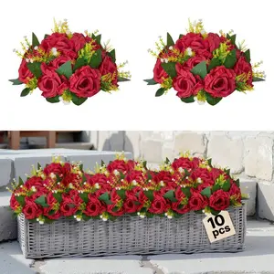 summervibes 10 PCS 9.5-In Faux Red Rose Flower Balls, Floral Bouquet Ornaments, Faux Plants Decorative Kissing Balls for Wedding, Home Party Table Centerpieces
